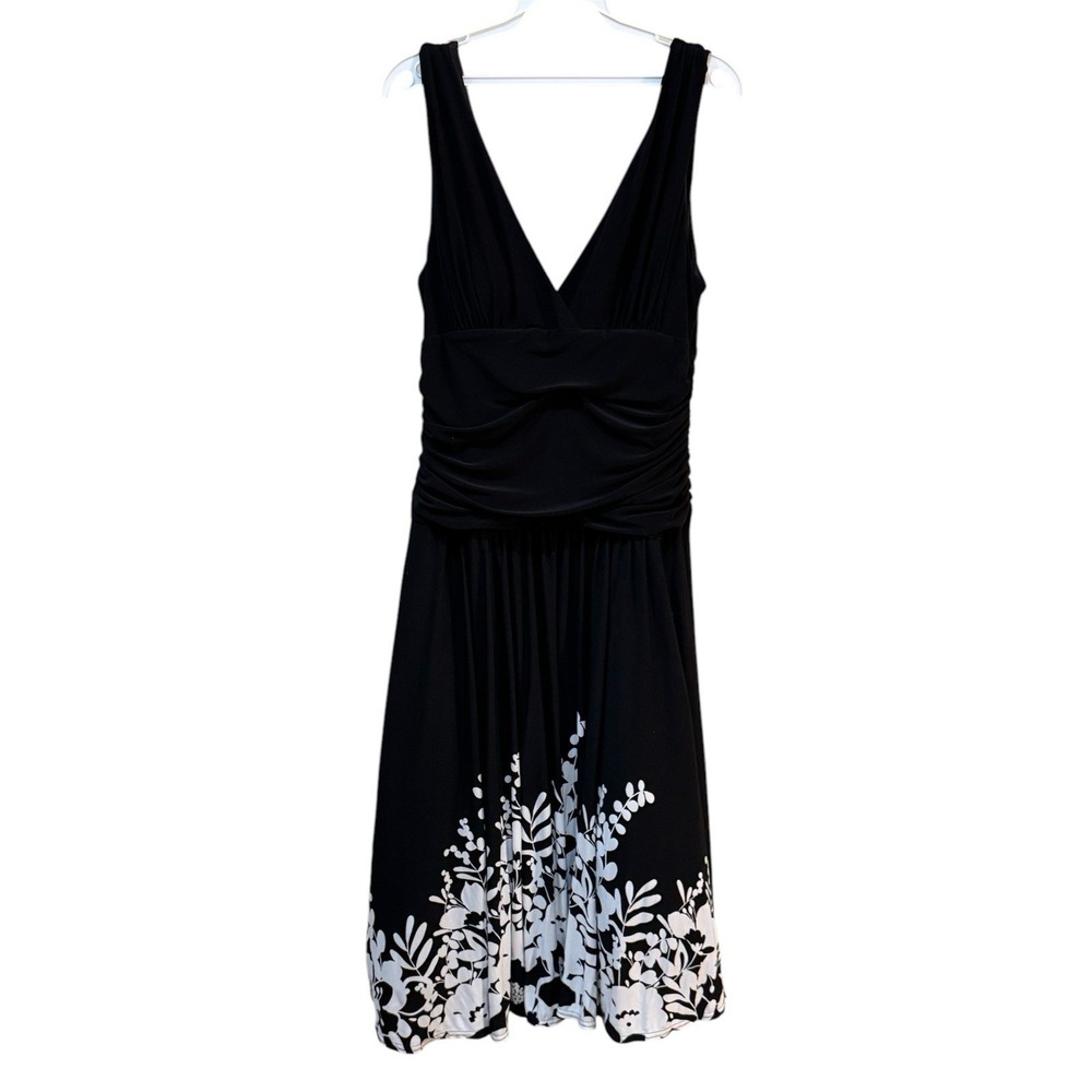Joseph Ribkoff Black Midi Dress with White Botanical Hem